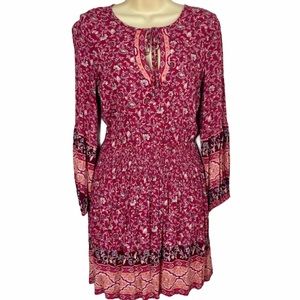 American Eagle Red Smocked Waist Boho Dress Sz S.